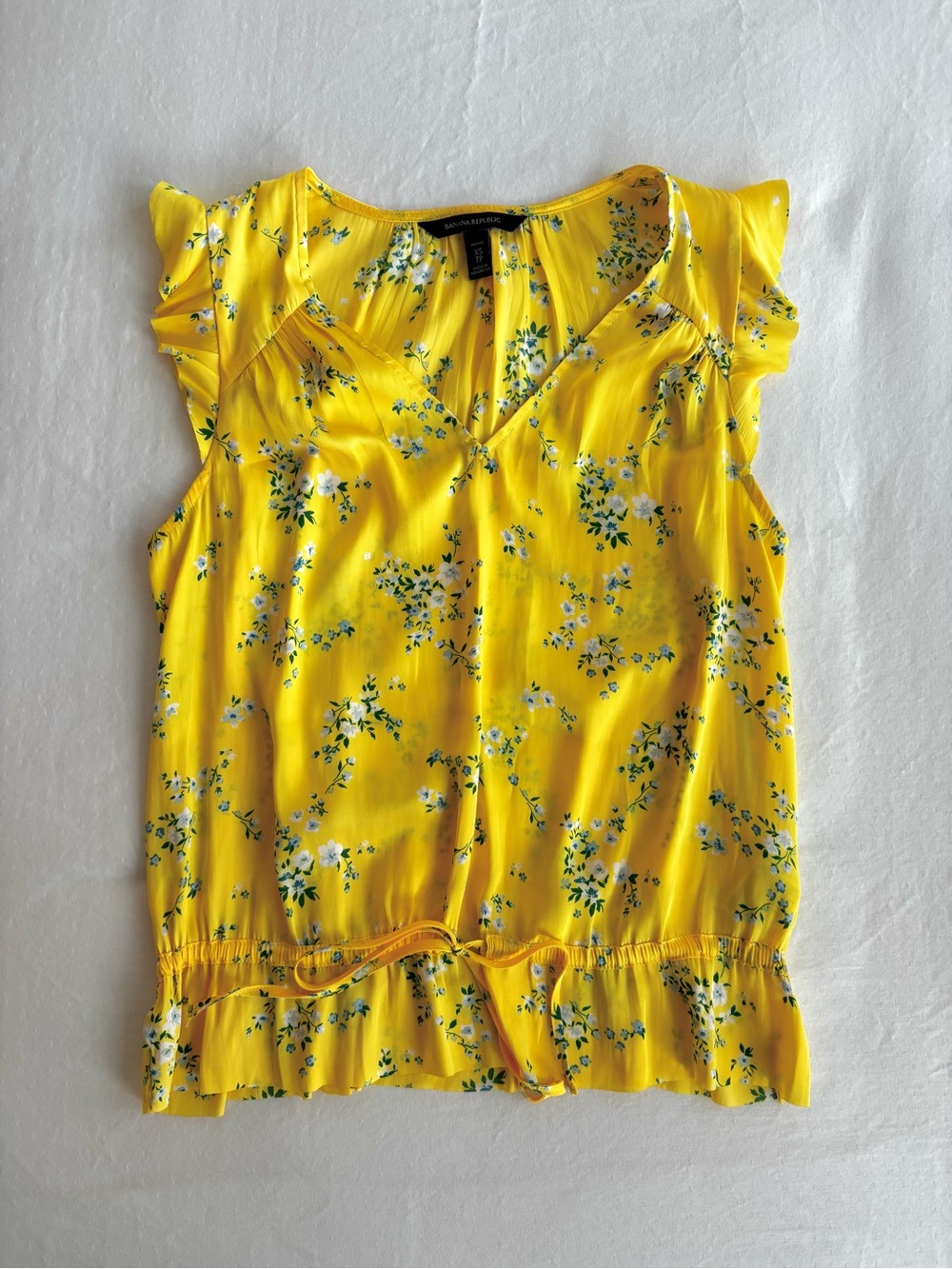 Banana Republic Yellow Floral Ruffle Hem Sleeveless Blouse